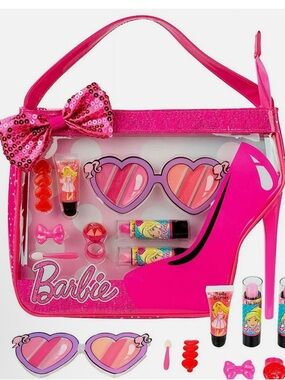 Barbie Pink Sequin Bow Cosmetic Play Set with Heart Sunglasses